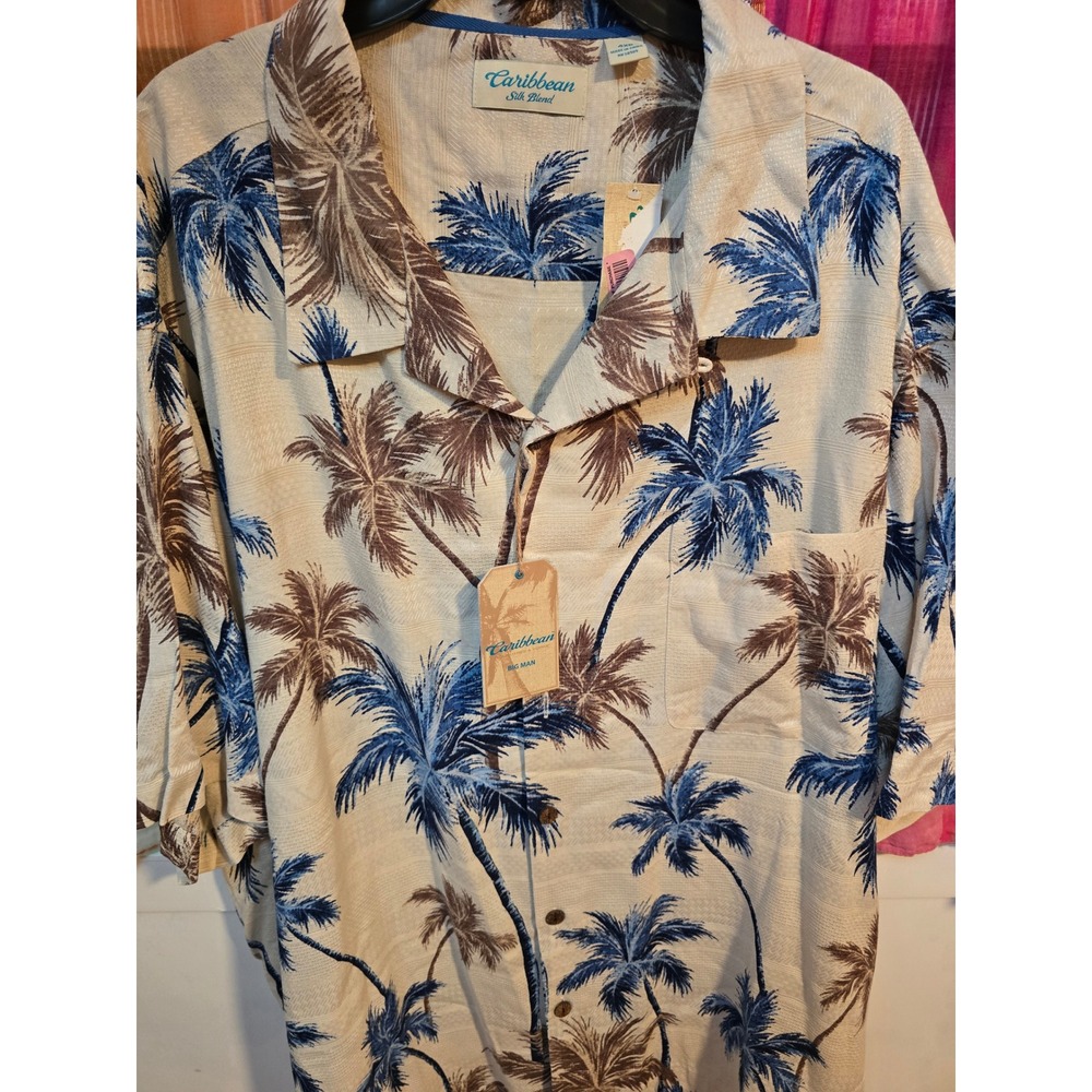 Caribbean Roundtree & Yorke Mens 4XB Silk Blend Palm Tree Hawaiian Shirt NWT